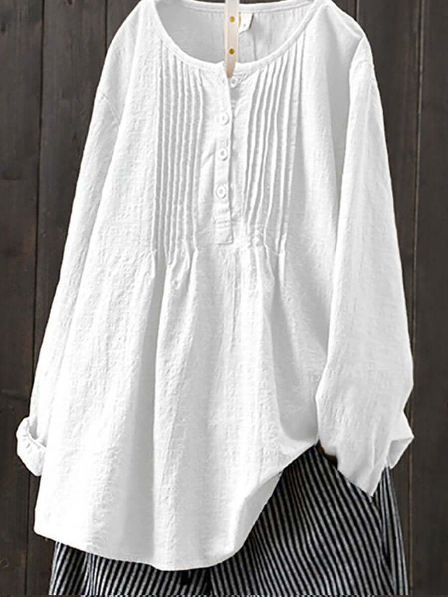 Women's Retro Print Relaxed Casual Shirt for Everyday Wear — White