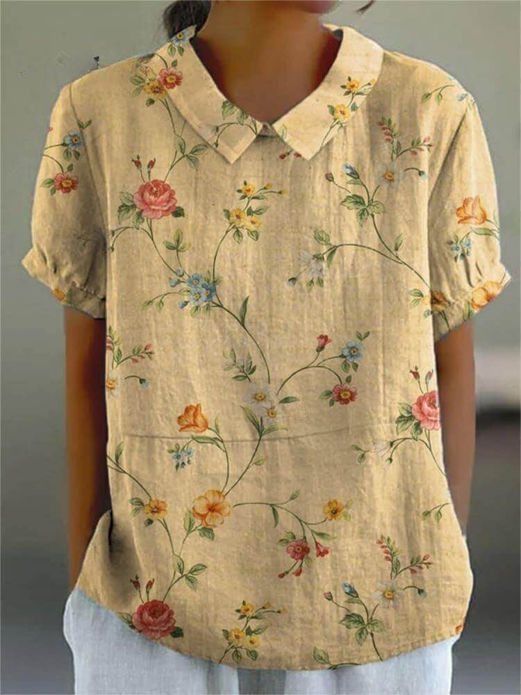 Women's Retro Floral Print Shirt for Everyday Casual Wear — T-shirt
