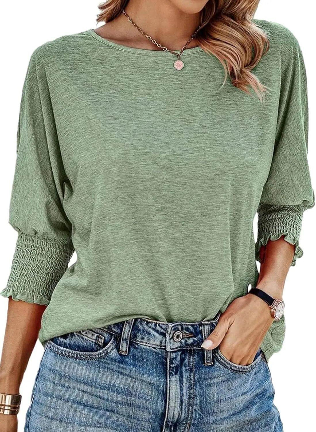Women's Ribbed Knit Top for Everyday Layering and Spring Style — Green