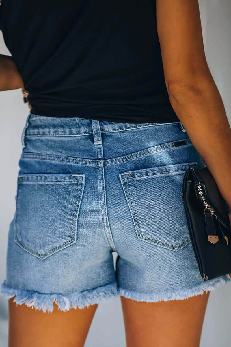 Women's Ripped Blue Denim Shorts for Casual Summer Style — product photo
