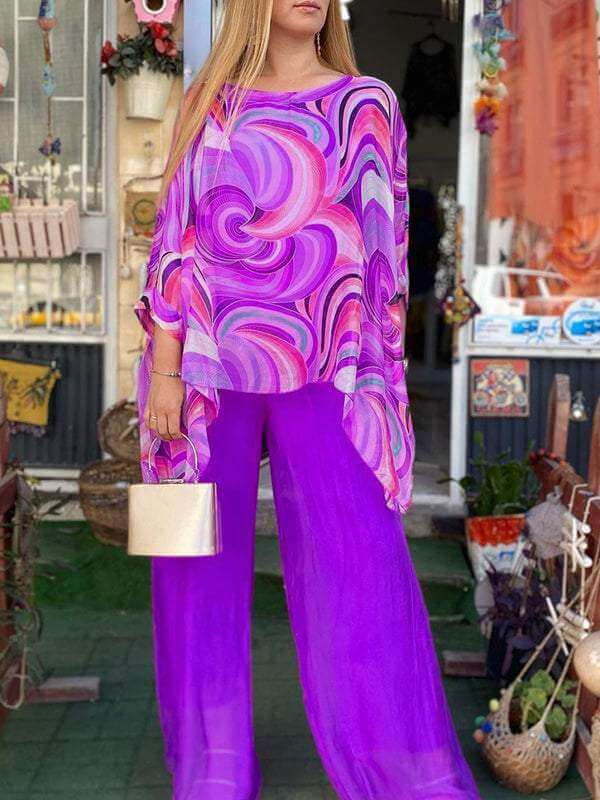 Women's Flowing Two-Piece Chiffon Set for Summer Evenings — Blue