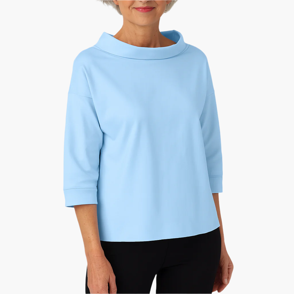 Women's stand collar top long sleeve in white