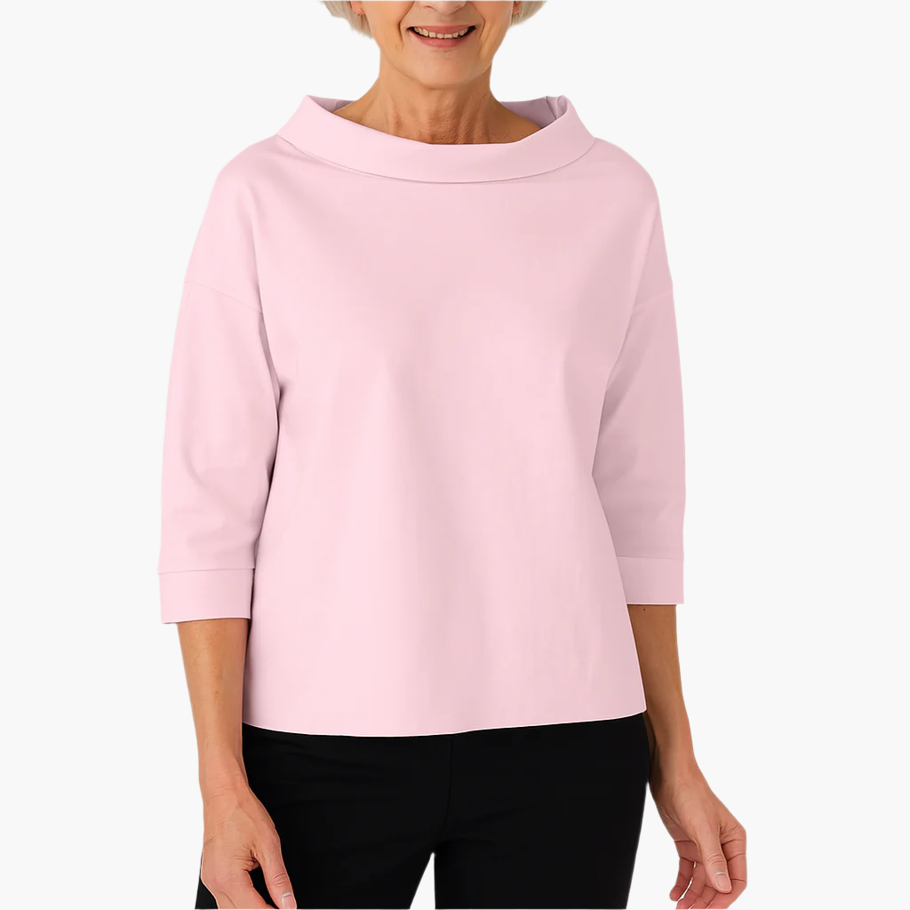 Women's stand collar top long sleeve in white