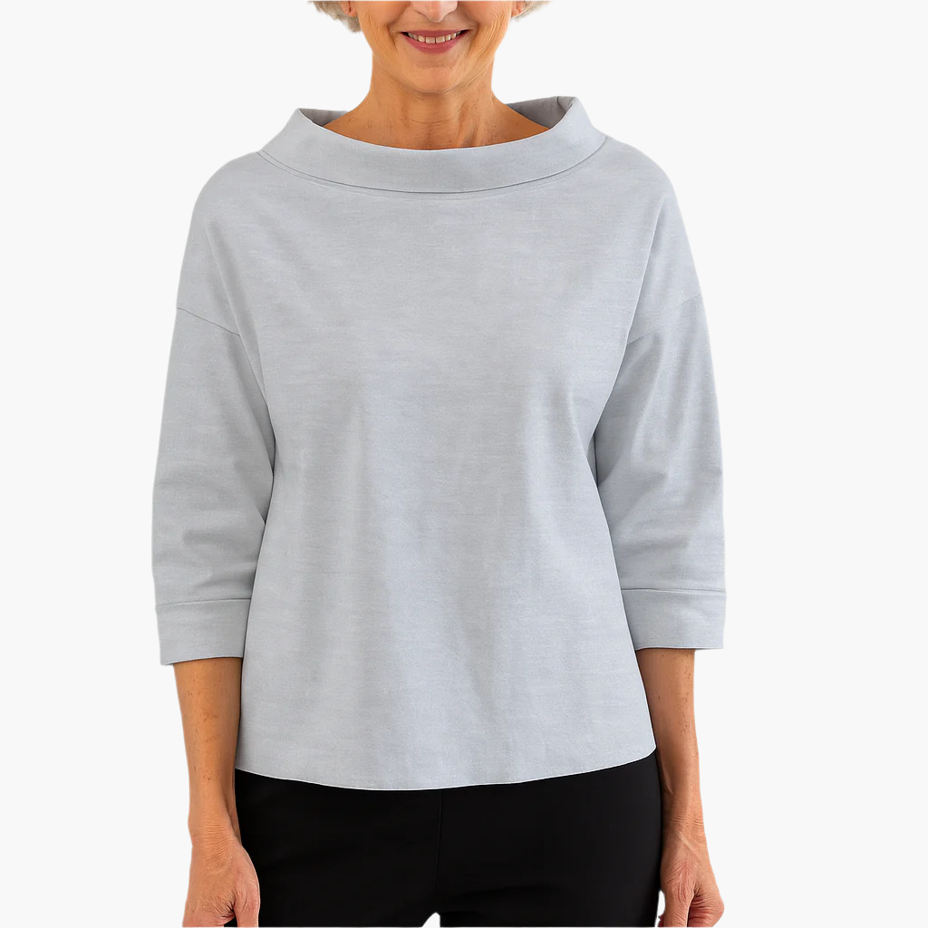 Women's stand collar top long sleeve in white