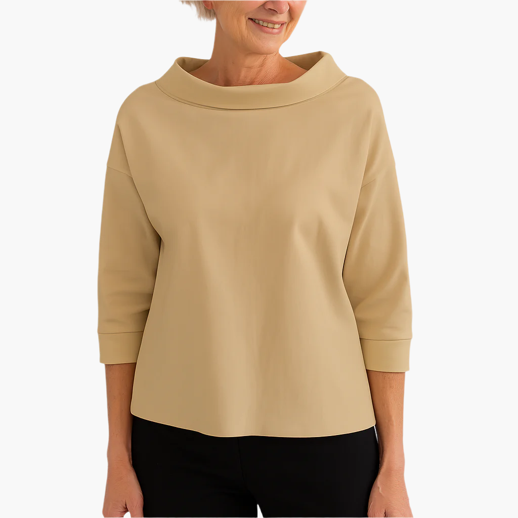 Women's stand collar top long sleeve in white