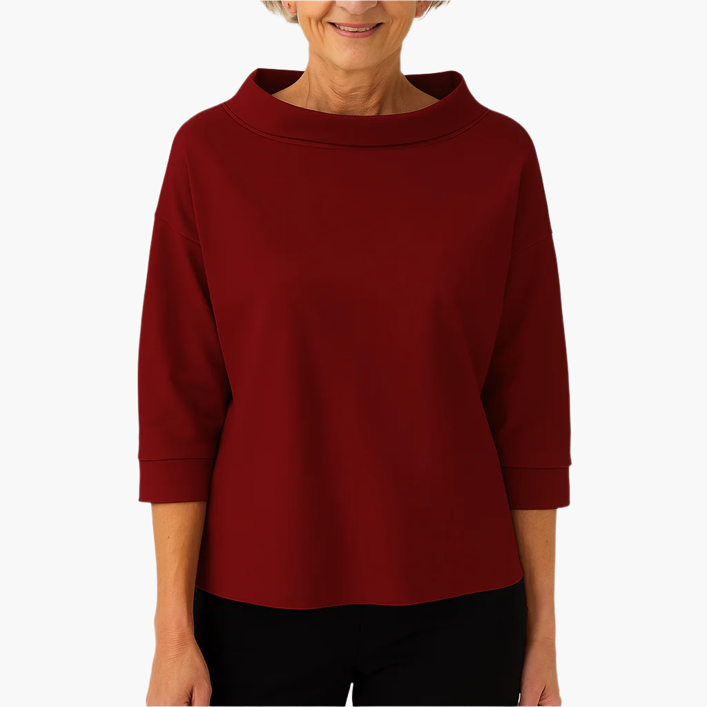 Women's stand collar top long sleeve in white