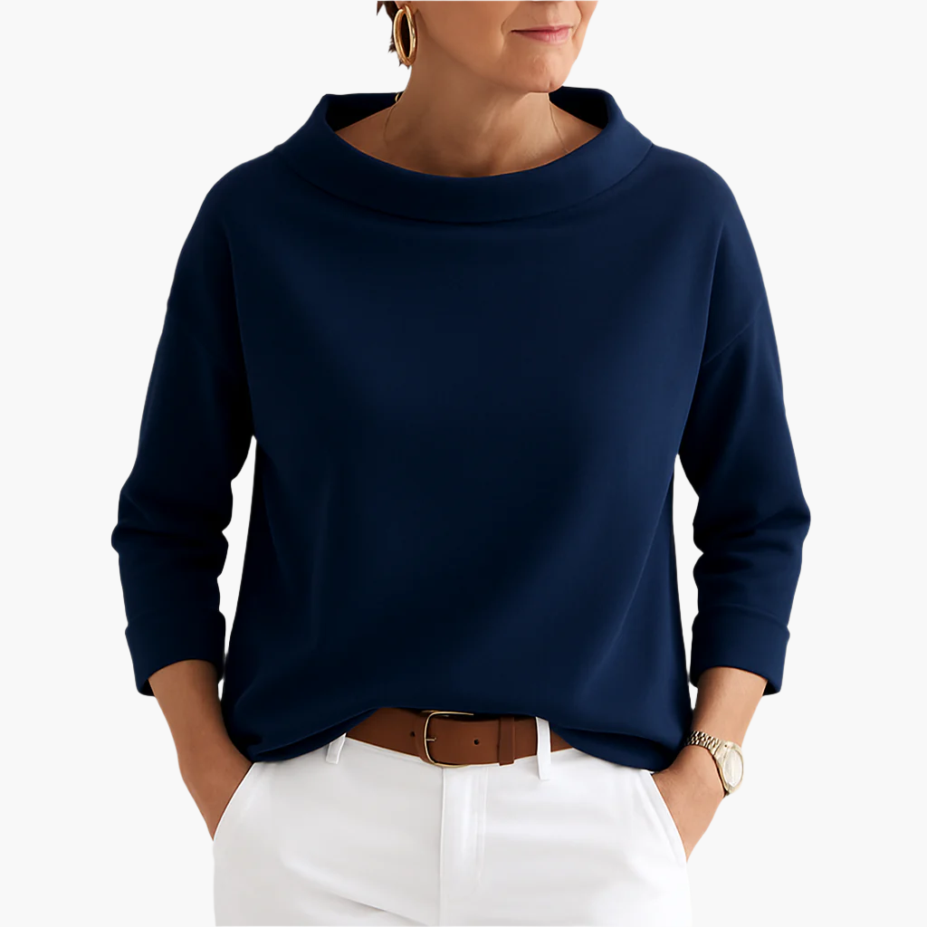 Women's stand collar top long sleeve in white
