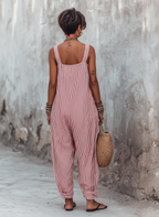 Women's red jumpsuit sleeveless striped square-neck