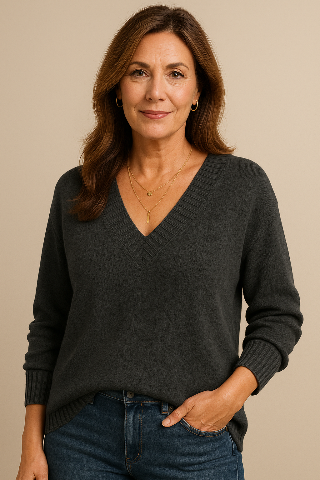Women's V-neck cashmere jumper in pink, 100% premium cashmere, classic fit winter knitwear