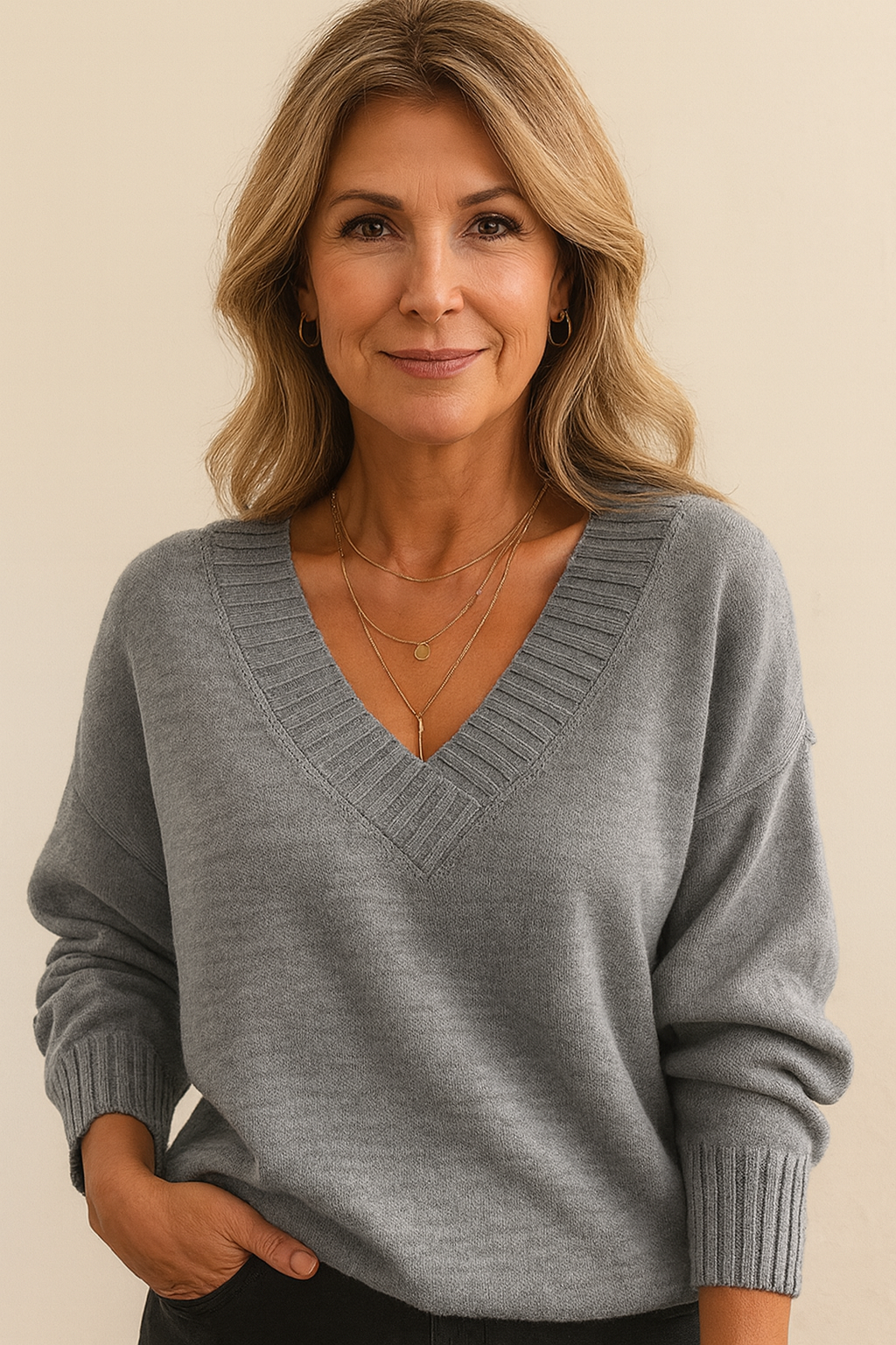 Women's V-neck cashmere jumper in pink — 100% premium cashmere, classic fit